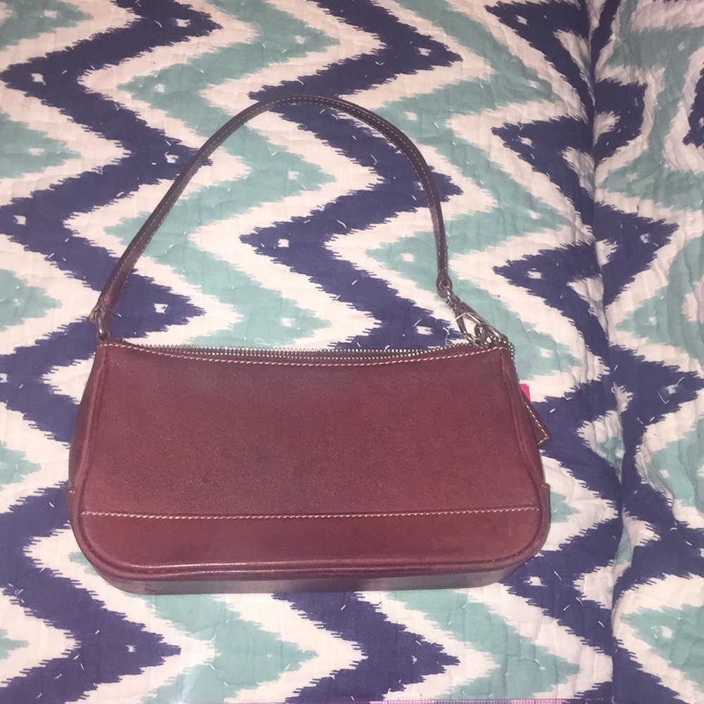 Small Brown Leather Coach Purse with Logo Dangle